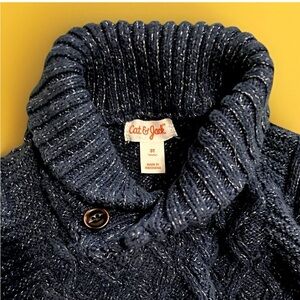 Cat & Jack Navy Blue Cotton Blend Knit Sweater Shawl Collar Button 3T Toddler